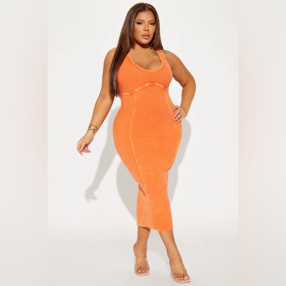 Fashion Nova Sun Kiss Mineral wash midi dress orange